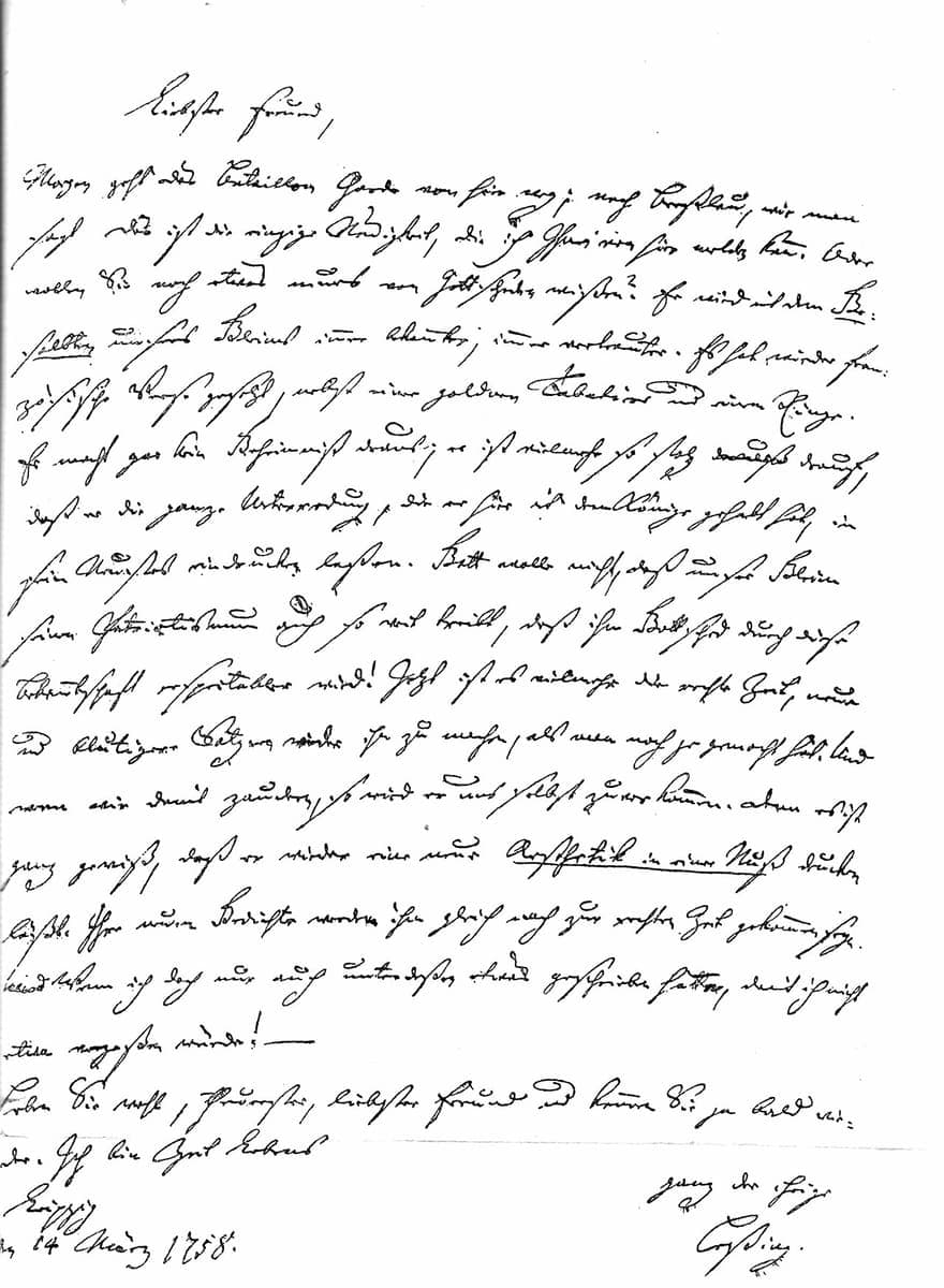 Personal letter in flowing eighteenth-century German Kurrent filling a page, signed and dated at the bottom