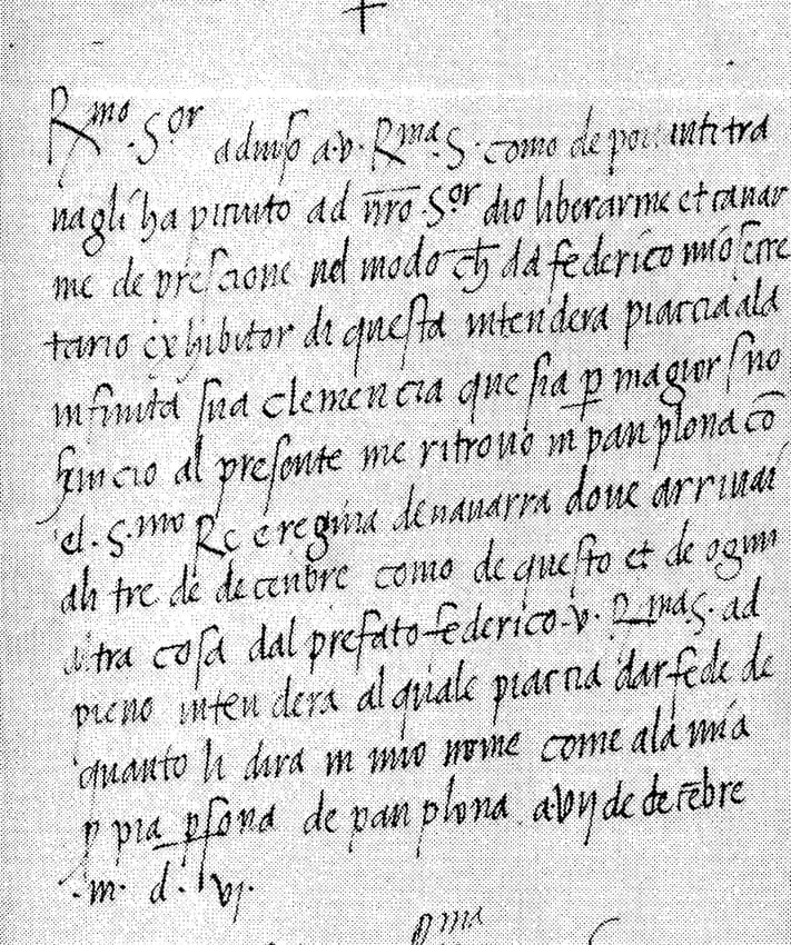 The upper part of a holograph letter of 1506 in a large sloping chancery cursive, thick with superscript abbreviations, ending in a date written as m.d.vi