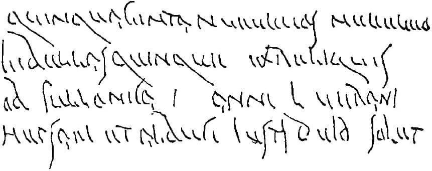 Victorian facsimile tracing of a wax tablet from Pompeii showing four lines of scratched Roman cursive