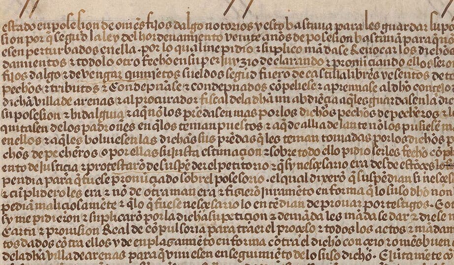 The upper part of a parchment page filled with narrow, heavily abbreviated chancery lines.