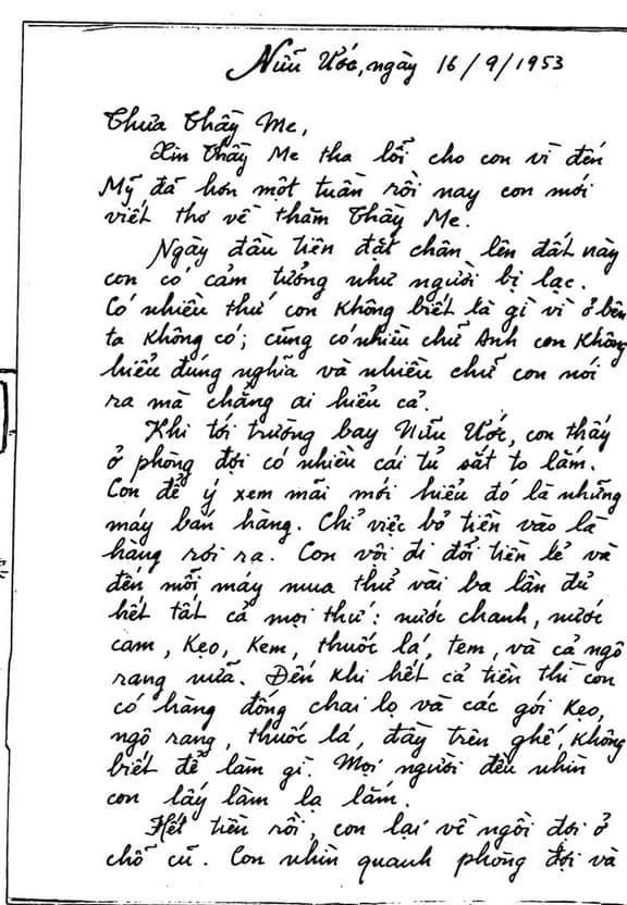 Page of a printed Vietnamese workbook showing a cursive letter dated 16 September 1953 inside a ruled frame