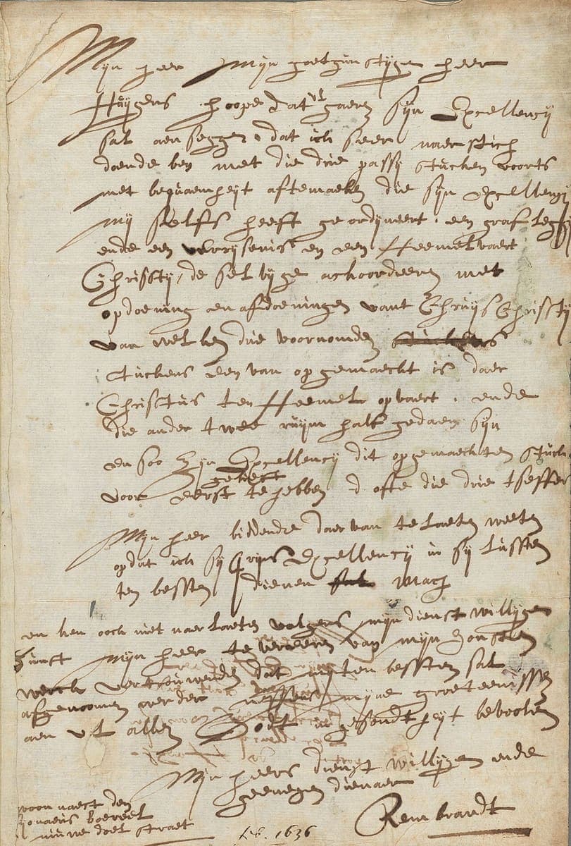 Autograph letter on a single sheet in a sloping looped hand, with a heavily struck-out passage near the foot and a large signature