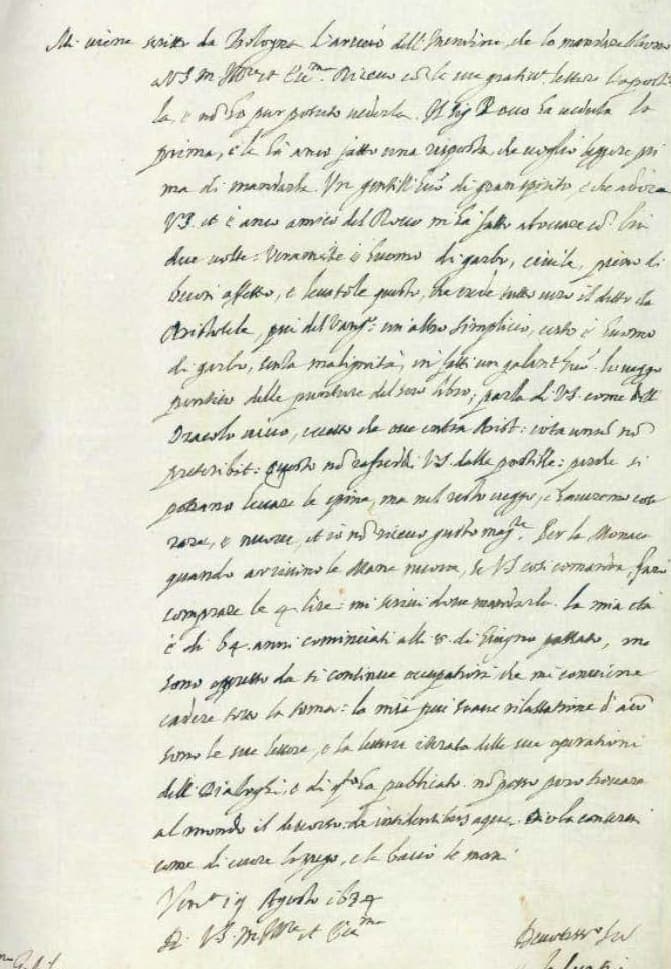 A one-page letter of 1634 in a rapid seventeenth-century italic, with the date and a signature at the foot and the recipient’s name in the lower left corner