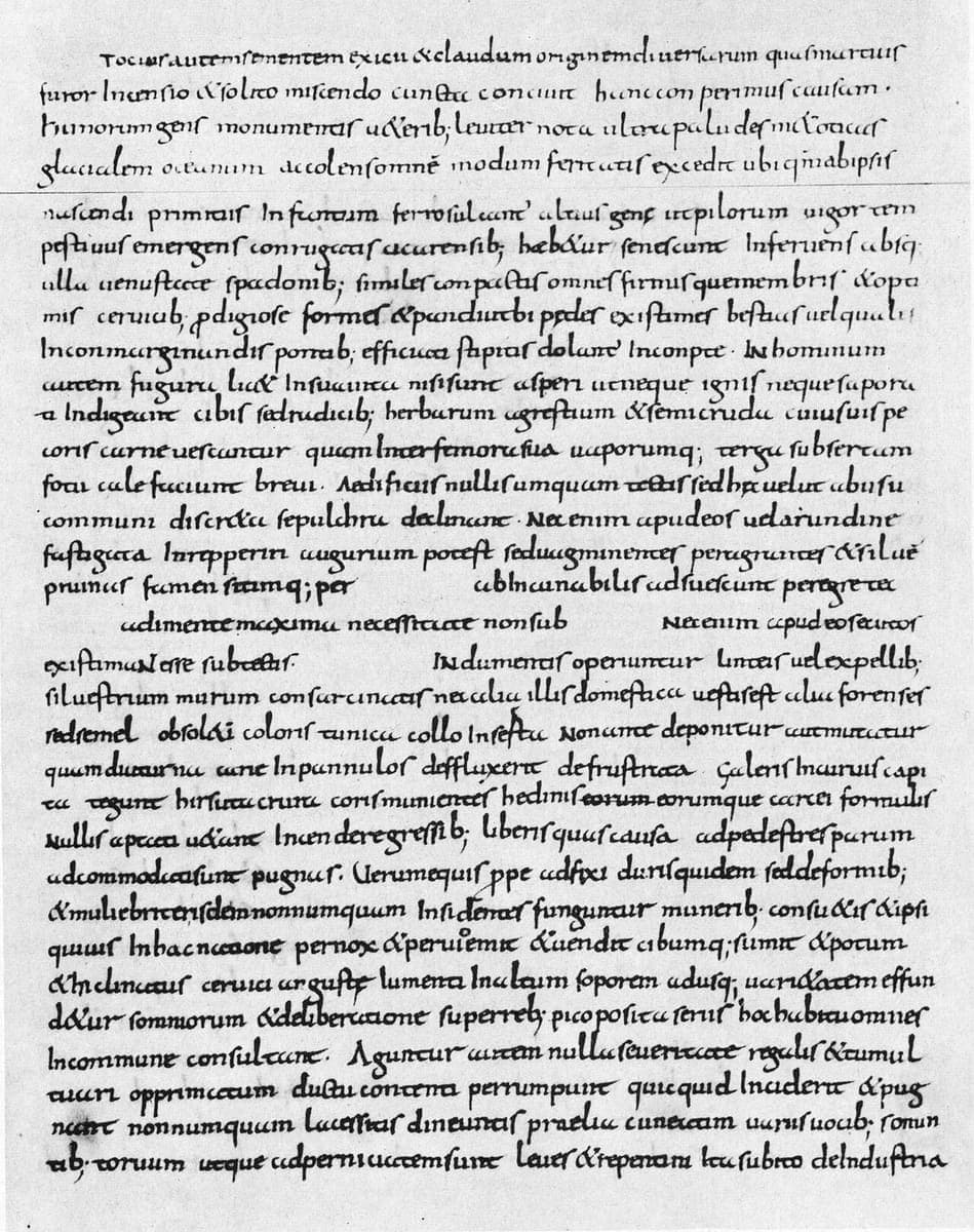 Dense, slightly current Carolingian minuscule page from a ninth-century manuscript of the Roman historian Ammianus Marcellinus