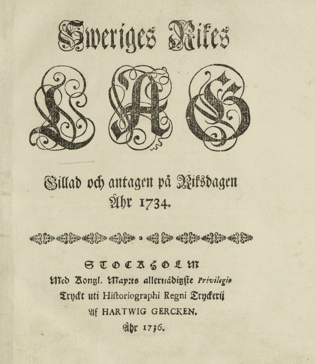 Printed title page dominated by three huge decorated blackletter capitals spelling LAG, with smaller blackletter and roman lines above and below